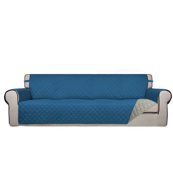 REVERSIBLE QUILTED SOFA COVER WATER RESISTANT SLIPCOVER FURNITURE PROTECTOR WASHABLE COUCH COVER WITH NON SLIP AND ELASTIC STRAPS FOR KIDS DOGS PETS XX LARGE PEACOCK BLUEBEIGE