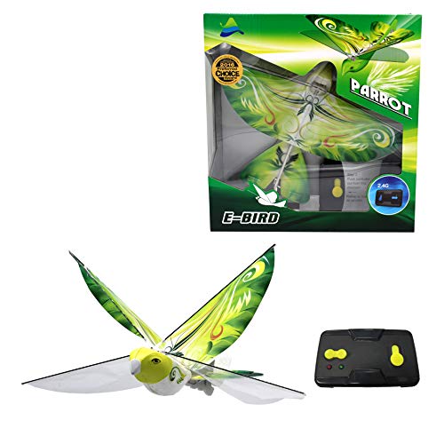 MUKIKIM eBird Green Parrot - Flying RC Bird Drone Toy for Kids. Indoor/Outdoor Remote Control Bionic Flapping Wings Bird Helicopter. USB Recharging. - Image 1