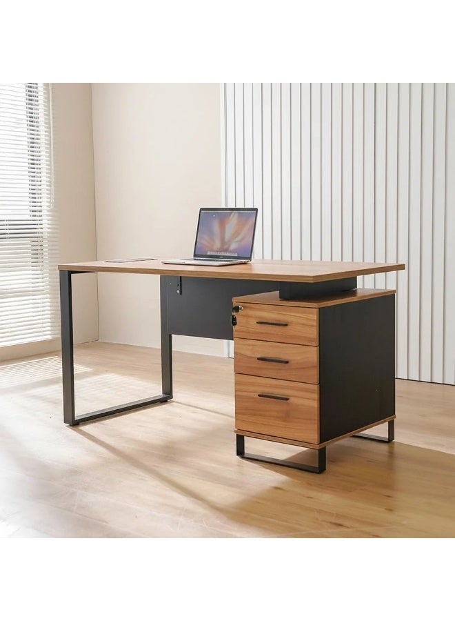 DANUBE HOME Blend Office Desk with 3 Drawers – Modern Workstation Table for Home Office, Study & Computer Setup, Spacious Desktop with Storage Drawers for Organized Workspaces – Brown - Image 1