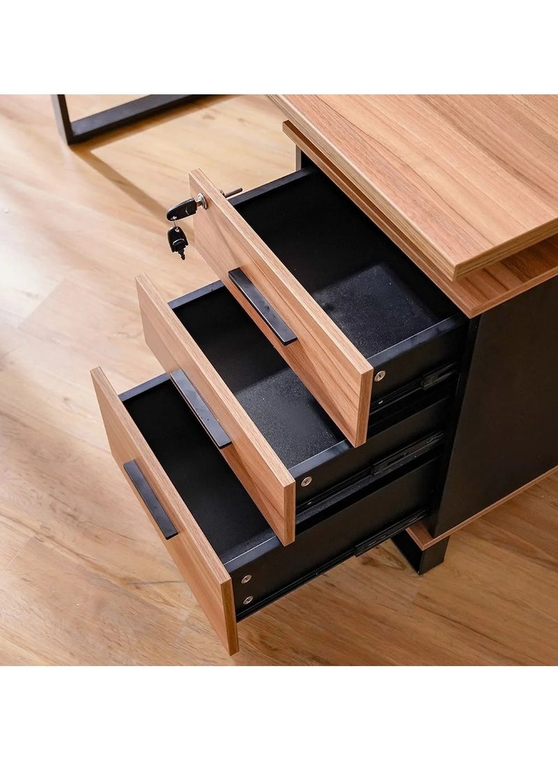 DANUBE HOME Blend Office Desk with 3 Drawers – Modern Workstation Table for Home Office, Study & Computer Setup, Spacious Desktop with Storage Drawers for Organized Workspaces – Brown - Image 2