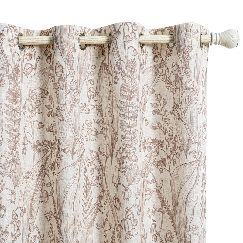 MEETSKY Floral Curtains 84 inches Long - Linen Curtain for Living Room Bedroom Farmhouse Vintage Botanical Patterned Drapes Light Filtering Privacy Protect Window Treatment, 52" Wide, Brown, 2 Panels - Image 1