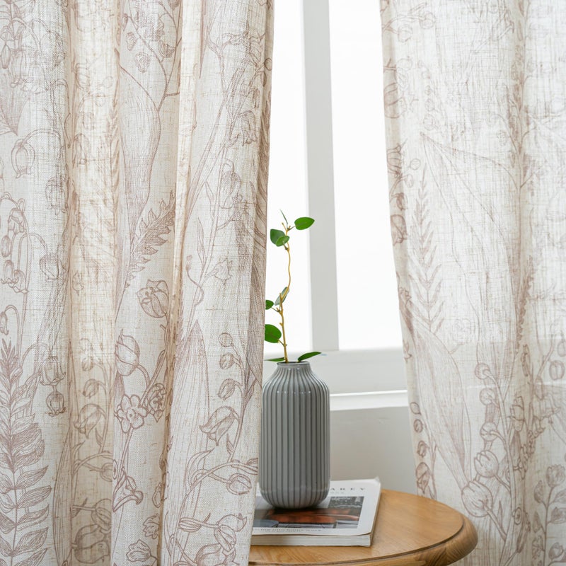MEETSKY Floral Curtains 84 inches Long - Linen Curtain for Living Room Bedroom Farmhouse Vintage Botanical Patterned Drapes Light Filtering Privacy Protect Window Treatment, 52" Wide, Brown, 2 Panels - Image 4