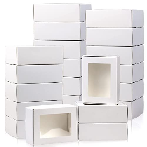 BadenBach 50 PCS Mini Kraft Boxes with Windows,3.33" x 2.35" x 1.18",Small Soap Box for Homemade Soap,Paper Small Gift Boxes Bulk for Candy Cookies Party Favors Mother's Day Supplies(White) - Image 1