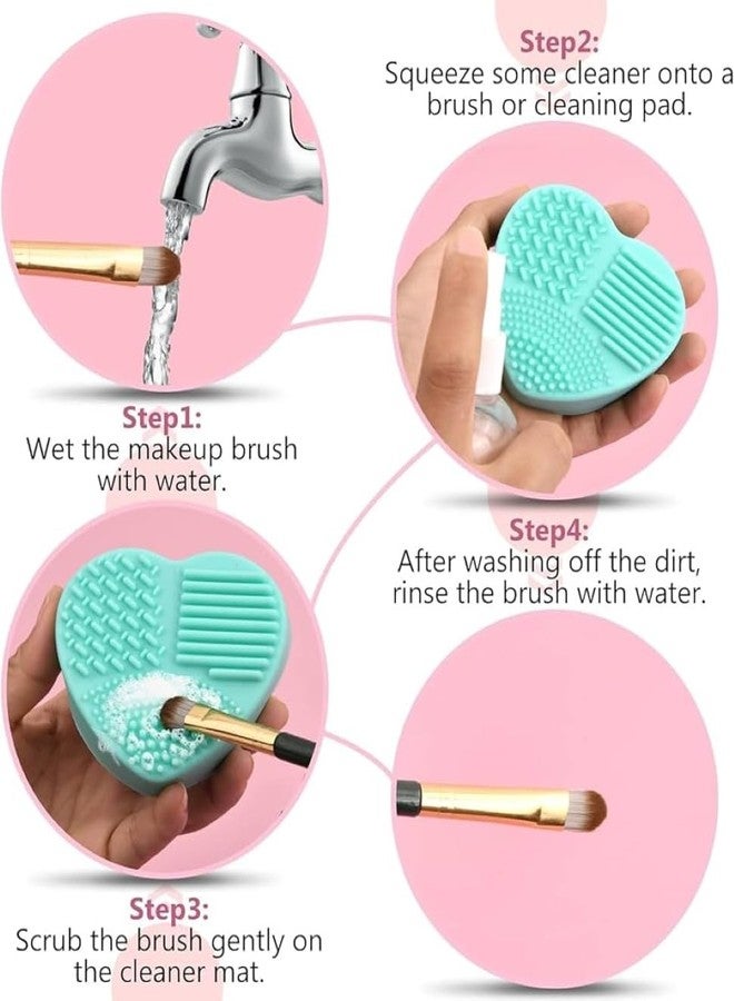 FEELHIGH حصيرة تنظيف فرش المكياج من فيلهاي، وسادة تنظيف مستحضرات التجميل المصنوعة من السيليكون الناعم والمتين، وعاء تنظيف فرش المكياج القابل للطي، أداة غسيل محمولة مع 4 أنواع من الأسطح (عبوة من قطعتين - شكل قلب) - Image 4