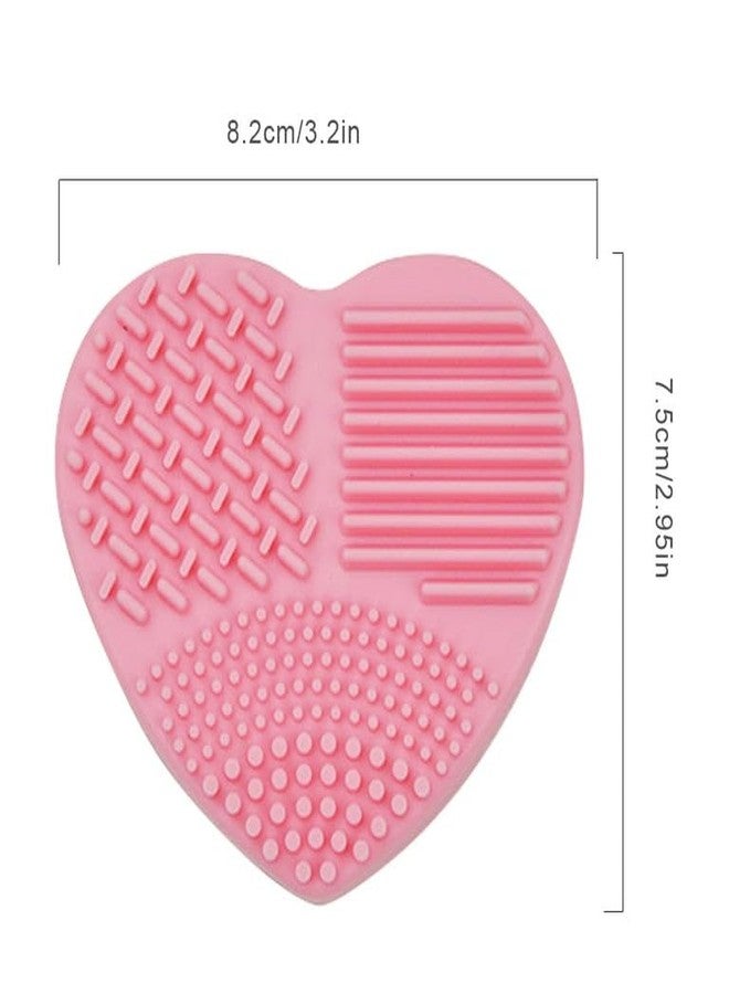 FEELHIGH حصيرة تنظيف فرش المكياج من فيلهاي، وسادة تنظيف مستحضرات التجميل المصنوعة من السيليكون الناعم والمتين، وعاء تنظيف فرش المكياج القابل للطي، أداة غسيل محمولة مع 4 أنواع من الأسطح (عبوة من قطعتين - شكل قلب) - Image 3