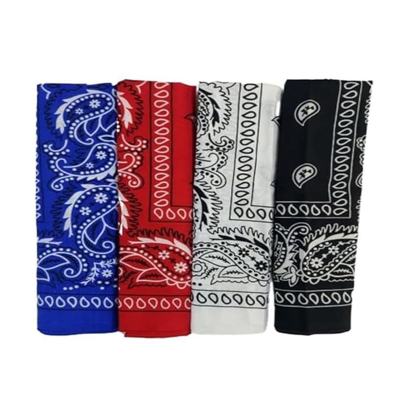 DIKHAWA Unisex Cotton Bandana/Head Wrap/Wristband/Face Cover/Handkerchief For Men And Women, Multi (50 * 50Cm, Pack Of 4), Black,White,Red,Royal Blue - Image 1