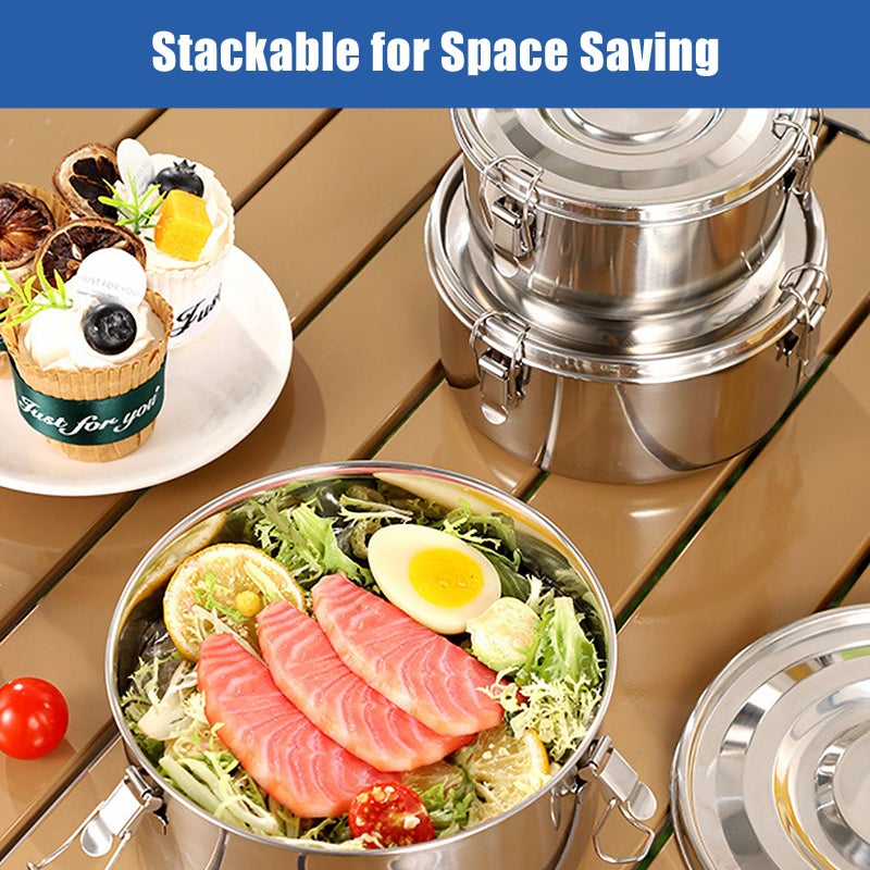 QTLCOHD 3 Pcs Stainless Steel Food Storage Containers, 22 Oz/ 34 Oz/ 54 Oz Round Bento Lunch Box with Lids, Airtight Leak-Proof Snack Containers for Adults Camping Travel Picnic Leftovers - Image 5