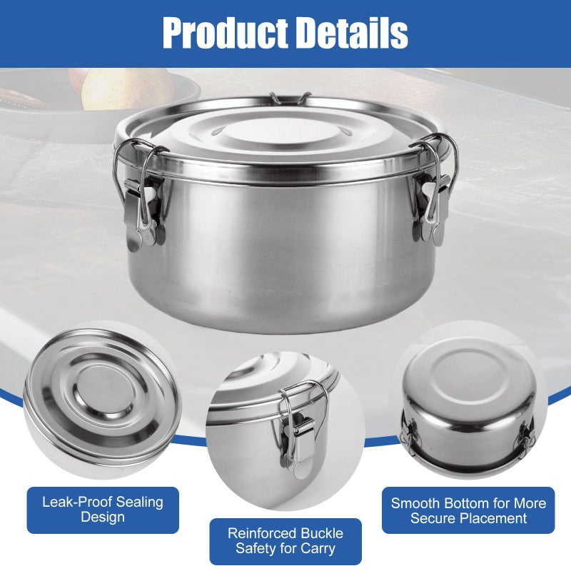 QTLCOHD 3 Pcs Stainless Steel Food Storage Containers, 22 Oz/ 34 Oz/ 54 Oz Round Bento Lunch Box with Lids, Airtight Leak-Proof Snack Containers for Adults Camping Travel Picnic Leftovers - Image 3