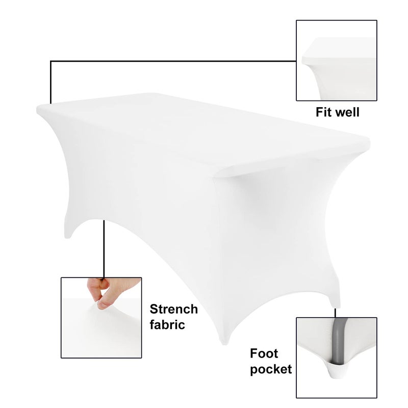 eccwai Spandex 6ft Waterproof Table Cover for Party Wedding  Banquet  and Events(White) - Image 5