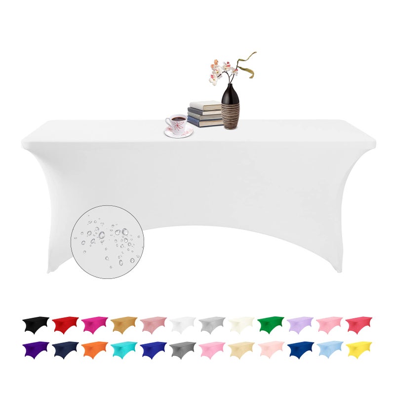 eccwai Spandex 6ft Waterproof Table Cover for Party Wedding  Banquet  and Events(White) - Image 1