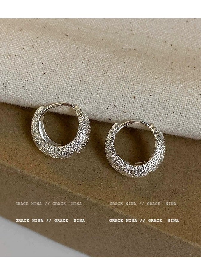 Nice Case Elegant Vintage-Inspired Hoop Earrings for Women , Classic French Luxe Design, Fashionable silvery Finish – Versatile for Daily and Vacation Wear, One Pair  - Image 1