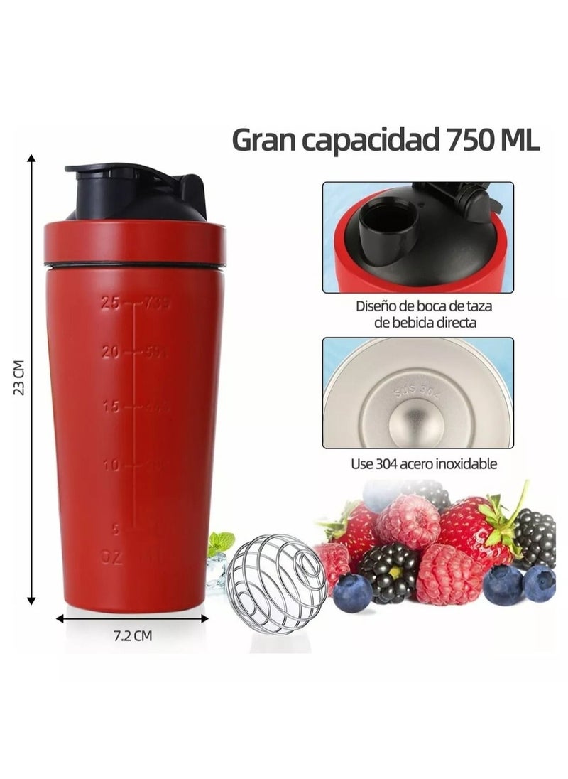 Gonice - Shaker Bottle with Wire Whisk, Protein Shaker Bottle for Protein Mixes, Stainless Steel Shaker Bottle, Metal Shaker Bottle,Large Shaker Bottle (750ml). - Image 1