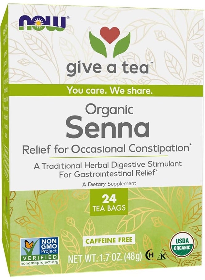 NOW Foods Organic Senna Tea – Natural Herbal Laxative, 24 Tea Bags - Image 1