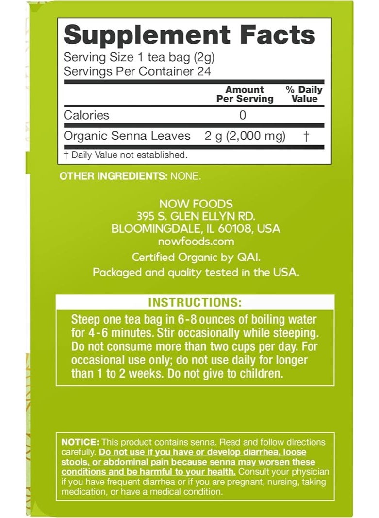 NOW Foods Organic Senna Tea – Natural Herbal Laxative, 24 Tea Bags - Image 3