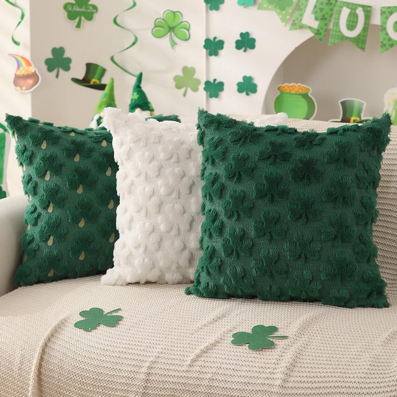 DFXSZ St Patricks Day Pillow Covers 18x18 inch Set of 2 St Patricks Day Decorations Green Golden Yellow Shamrock Soft Plush Faux Fur Jacquard Throw Pillows for Holiday Festivals Home Decor PTK022A18 - Image 5
