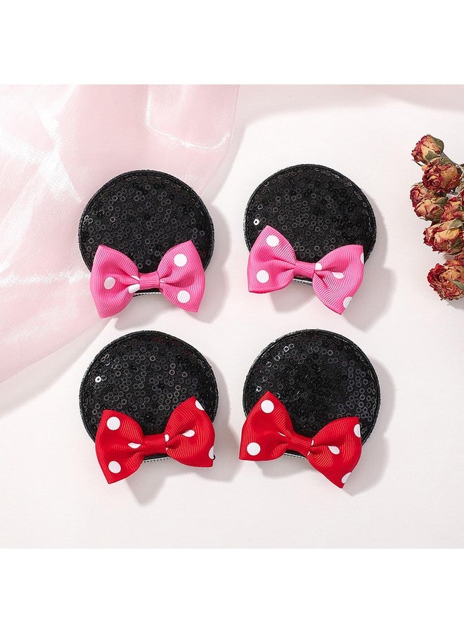 اييشا مشابك شعر على شكل آذان فأر من عائشة، آذان فأر للفتيات الصغيرات، أقواس فأر مزينة بالترتر، مشابك شعر على شكل آذان فأر، أقواس منقطة، إكسسوارات شعر فأر للفتيات الصغيرات، حفلات تنكرية للأطفال، 4 قطع - Image 1