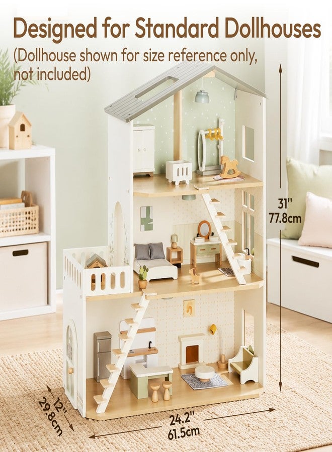 Giant bean 33 PCS Wooden Dollhouse Furniture Set, Modern Doll House Accessories with Bedroom, Kitchen, Bathroom, Nursery & Living Room, Montessori Pretend Play Toys for Kids Girls Boys Age 3+ - Image 5