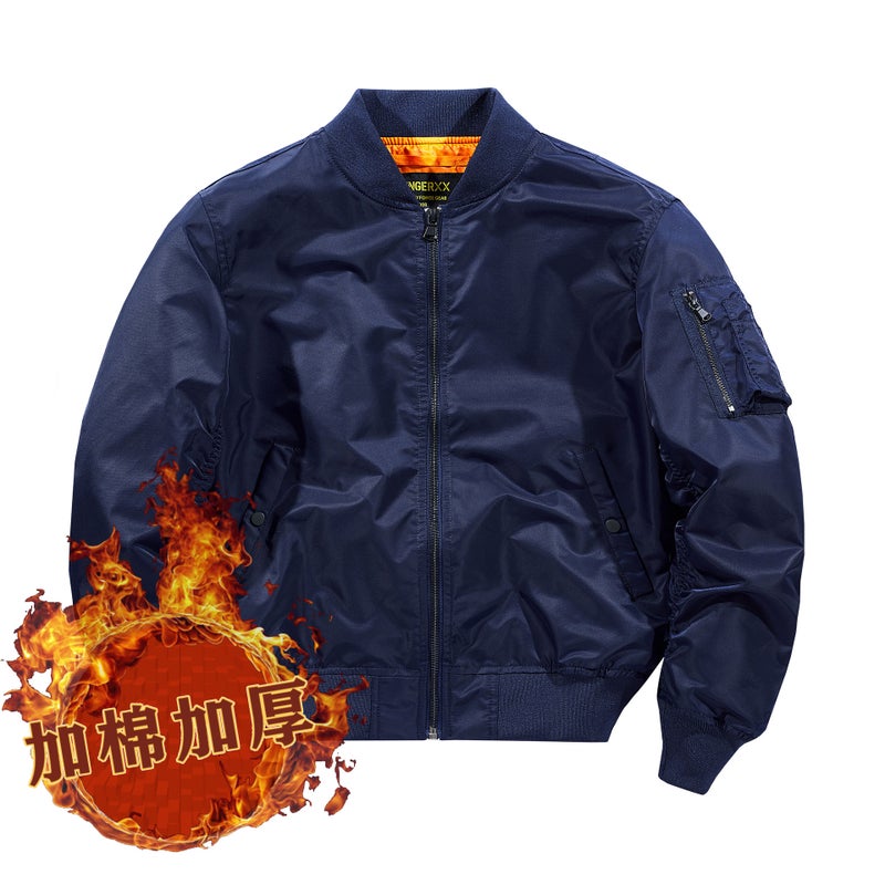 Generic Autumn and Winter New Air Force ma1 Aviator Jacket Mens Motorcycle Solid Color Jacket Large Size Military Uniform American Flying Suit Royal Blue (plus cotton thickening) 