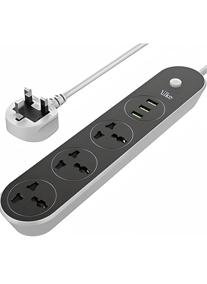 Generic Power Strip with USB, Extension lead with USB slots 13A Power Strips 3 Way 3 USB Ports Surge Protector Black Extension Lead Universal Power Strips with 1.6 Bold Extension cord  - Image 1