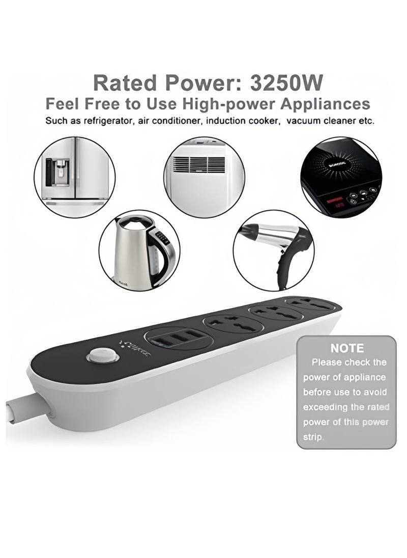 Generic Power Strip with USB, Extension lead with USB slots 13A Power Strips 3 Way 3 USB Ports Surge Protector Black Extension Lead Universal Power Strips with 1.6 Bold Extension cord  - Image 2