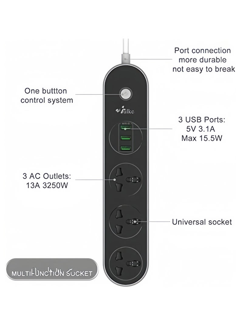 Generic Power Strip with USB, Extension lead with USB slots 13A Power Strips 3 Way 3 USB Ports Surge Protector Black Extension Lead Universal Power Strips with 1.6 Bold Extension cord  - Image 3