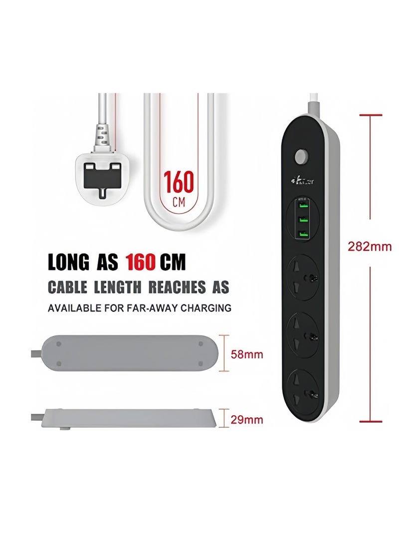 Generic Power Strip with USB, Extension lead with USB slots 13A Power Strips 3 Way 3 USB Ports Surge Protector Black Extension Lead Universal Power Strips with 1.6 Bold Extension cord  - Image 4