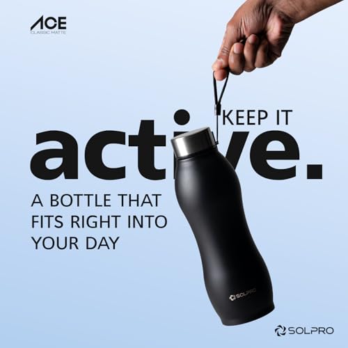 SOLPRO Ace 1000mL ISI Certified Stainless Steel Water Bottle for Office,School,College,Travel,Gym,Yoga,Camping,Sports & Outdoor For Men,Women,Athletes,Kids,Children,Student, Leak & BPA Free (Black) - Image 2