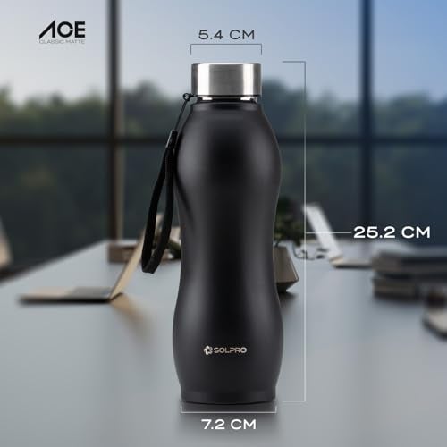 SOLPRO Ace 1000mL ISI Certified Stainless Steel Water Bottle for Office,School,College,Travel,Gym,Yoga,Camping,Sports & Outdoor For Men,Women,Athletes,Kids,Children,Student, Leak & BPA Free (Black) - Image 4
