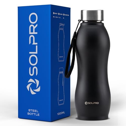 SOLPRO Ace 1000mL ISI Certified Stainless Steel Water Bottle for Office,School,College,Travel,Gym,Yoga,Camping,Sports & Outdoor For Men,Women,Athletes,Kids,Children,Student, Leak & BPA Free (Black) - Image 1