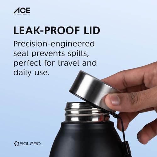 SOLPRO Ace 1000mL ISI Certified Stainless Steel Water Bottle for Office,School,College,Travel,Gym,Yoga,Camping,Sports & Outdoor For Men,Women,Athletes,Kids,Children,Student, Leak & BPA Free (Black) - Image 3