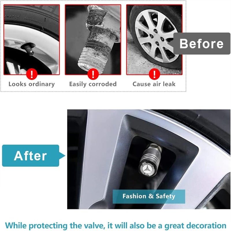 YUIQIEUY Tire Valve Stem Caps Covers Mercedes Benz A C E S Class Series GLK CLA GLA GLC GLE CLS SLK AMG Series Belt O-Ring Seals Corrosion Resistant, Tire Valve Stem Air Caps 4 Pack Black - Image 4