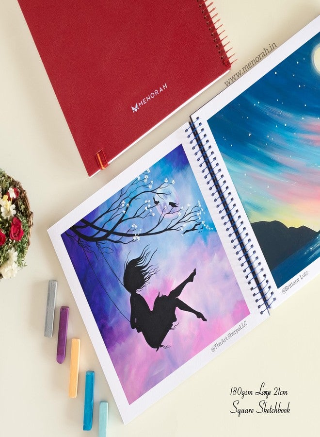 MENORAH مينورا - دفتر رسم فني - مربع - 180 غرام/م² - دفتر رسم - 100 صفحة/50 ورقة - دفتر رسم حلزوني معدني صلب - أحمر - الحجم (21.0 × 21.0 سم) كبير - Image 3