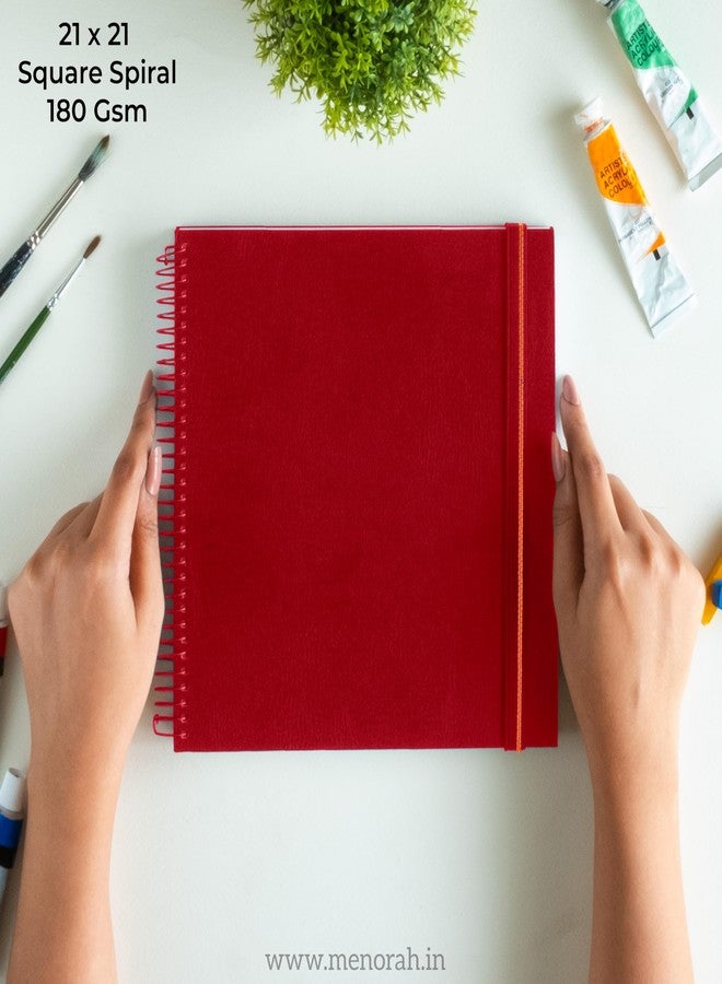 MENORAH مينورا - دفتر رسم فني - مربع - 180 غرام/م² - دفتر رسم - 100 صفحة/50 ورقة - دفتر رسم حلزوني معدني صلب - أحمر - الحجم (21.0 × 21.0 سم) كبير - Image 2