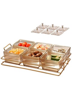 YIM-VIBEHAUS Snack Serving Tray with Lid, Divided Serving Dishes 6 Clear Candy Nut Serving Container Set with Metal Rack, Plastic Food Display Bowls Dried Fruit Storage Organizer Plate for Candy Fruit Dips Dessert  - Image 1