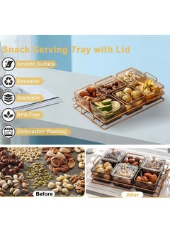 YIM-VIBEHAUS Snack Serving Tray with Lid, Divided Serving Dishes 6 Clear Candy Nut Serving Container Set with Metal Rack, Plastic Food Display Bowls Dried Fruit Storage Organizer Plate for Candy Fruit Dips Dessert  - Image 2
