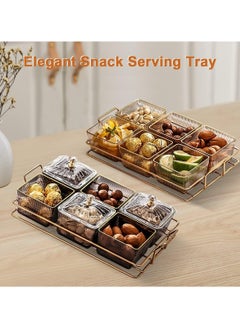 YIM-VIBEHAUS Snack Serving Tray with Lid, Divided Serving Dishes 6 Clear Candy Nut Serving Container Set with Metal Rack, Plastic Food Display Bowls Dried Fruit Storage Organizer Plate for Candy Fruit Dips Dessert  - Image 5