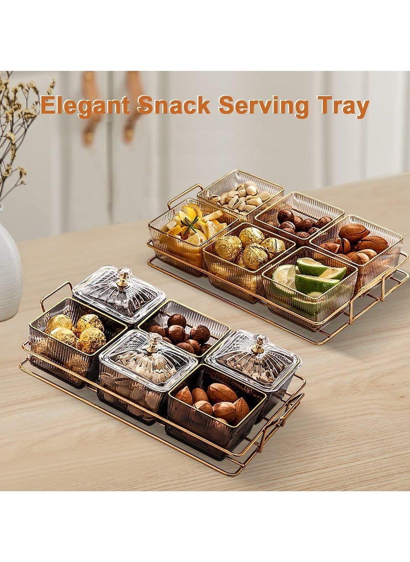 YIM-VIBEHAUS Snack Serving Tray with Lid, Divided Serving Dishes 6 Clear Candy Nut Serving Container Set with Metal Rack, Plastic Food Display Bowls Dried Fruit Storage Organizer Plate for Candy Fruit Dips Dessert  - Image 5