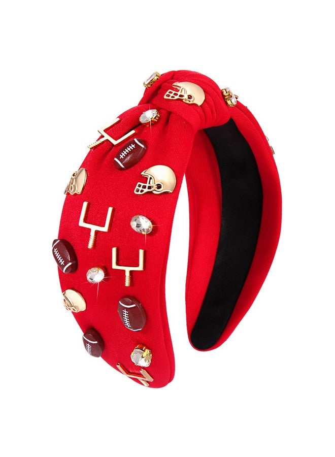 سيالكسهيني عصابة رأس لكرة القدم للنساء، إكسسوارات كرة القدم مطرزة بحجر الراين والكريستال، عصابة رأس مرصعة بالجواهر، عصابة رأس بعقدة علوية للعبة اليوم، إكسسوارات شعر للأم وكرة القدم (كرة القدم الحمراء) - Image 1