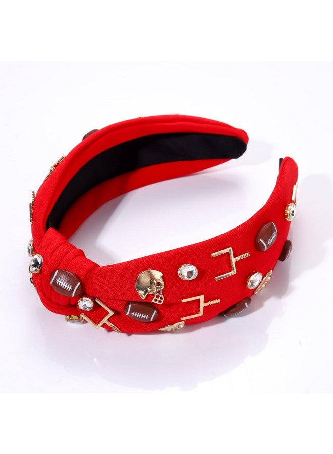 سيالكسهيني عصابة رأس لكرة القدم للنساء، إكسسوارات كرة القدم مطرزة بحجر الراين والكريستال، عصابة رأس مرصعة بالجواهر، عصابة رأس بعقدة علوية للعبة اليوم، إكسسوارات شعر للأم وكرة القدم (كرة القدم الحمراء) - Image 2