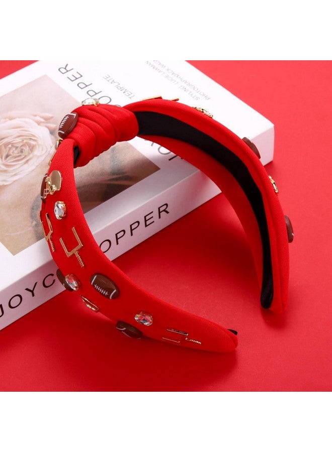 سيالكسهيني عصابة رأس لكرة القدم للنساء، إكسسوارات كرة القدم مطرزة بحجر الراين والكريستال، عصابة رأس مرصعة بالجواهر، عصابة رأس بعقدة علوية للعبة اليوم، إكسسوارات شعر للأم وكرة القدم (كرة القدم الحمراء) - Image 3