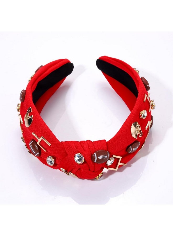 سيالكسهيني عصابة رأس لكرة القدم للنساء، إكسسوارات كرة القدم مطرزة بحجر الراين والكريستال، عصابة رأس مرصعة بالجواهر، عصابة رأس بعقدة علوية للعبة اليوم، إكسسوارات شعر للأم وكرة القدم (كرة القدم الحمراء) - Image 4