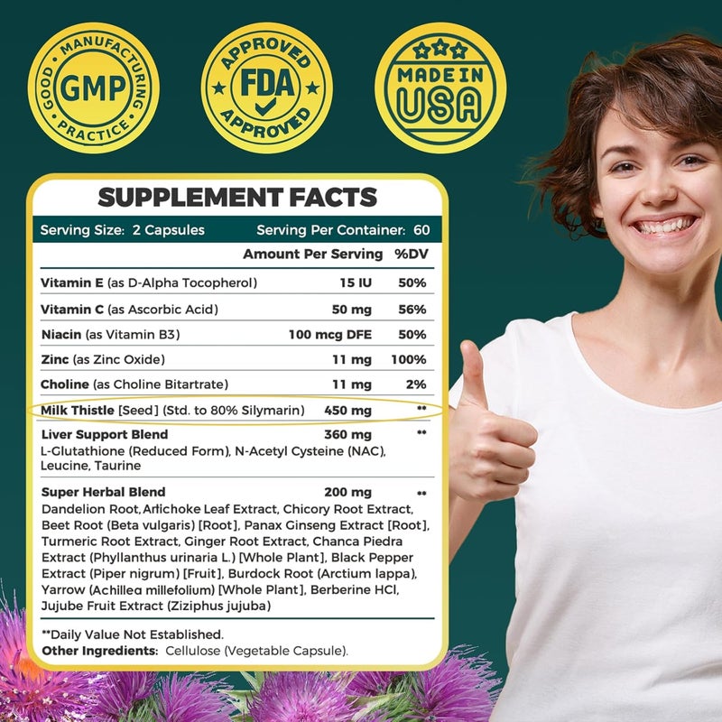 ZEBORA Milk Thistle Supplement for Liver Cleanse Detox  Repair Liver Supplement with 450 mg Milk Thistle Extract 80 Silymarin for Liver Support and Health GMOFree 120 Veggie Capsules 60 DaySupply - Image 2