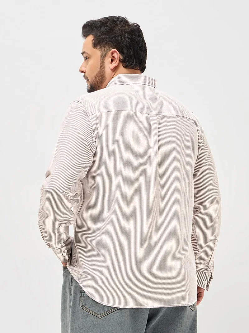 Urbano Fashion  Urbano Plus Men's Rust Cotton Full Sleeve Regular Fit Casual Striped Shirt  | Best Price UAE