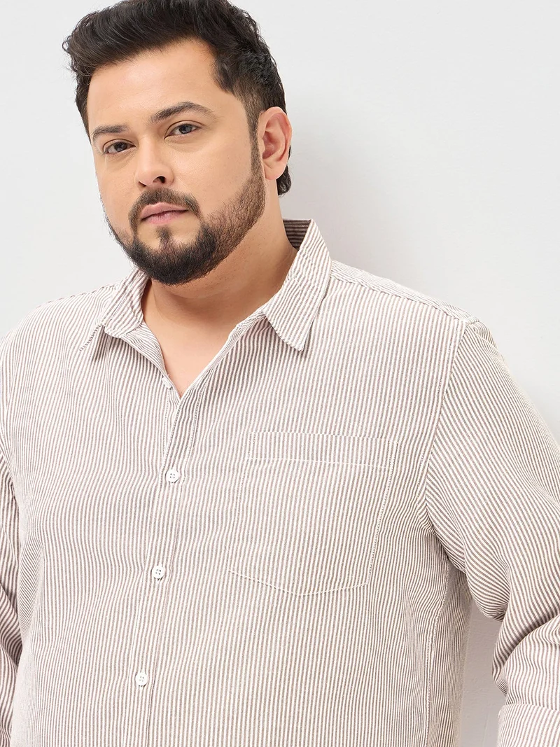 Urbano Fashion  Urbano Plus Men's Rust Cotton Full Sleeve Regular Fit Casual Striped Shirt  | Best Price UAE