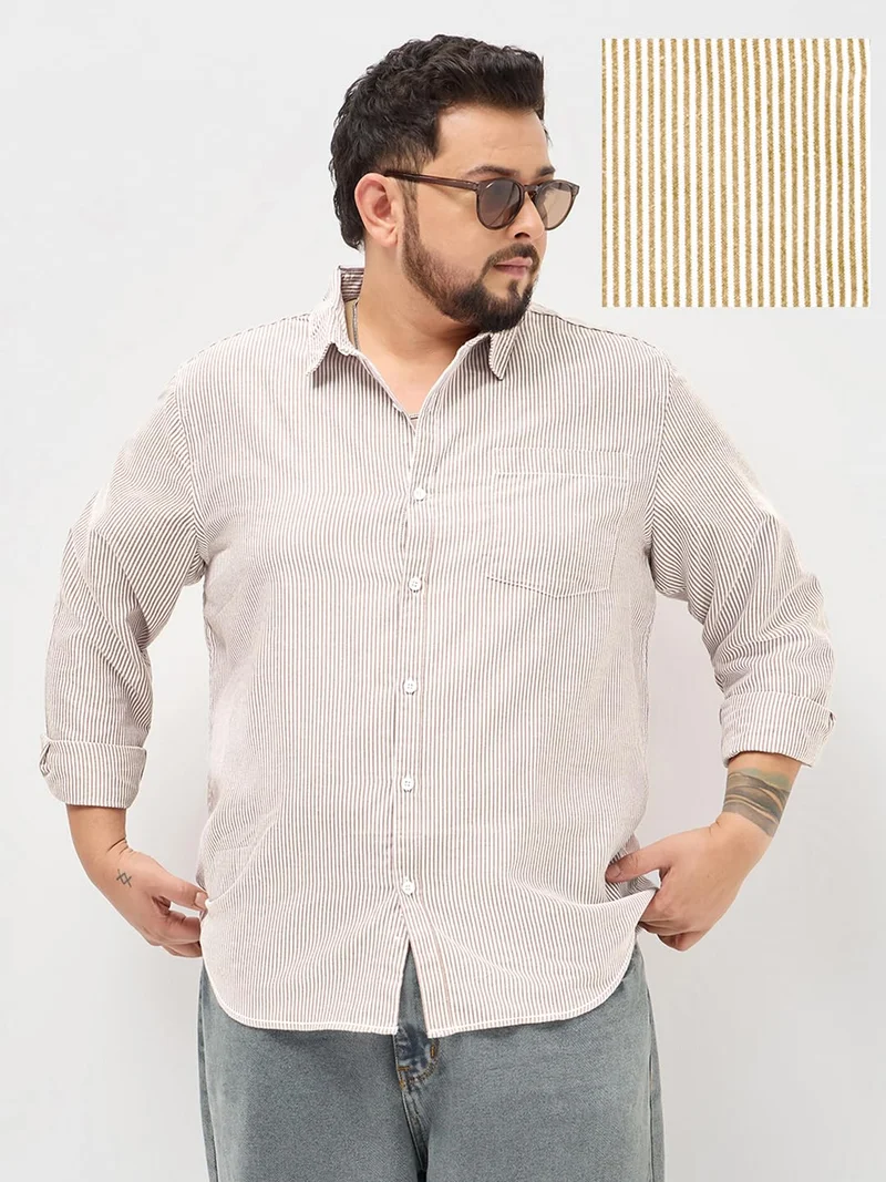 Urbano Fashion  Urbano Plus Men's Rust Cotton Full Sleeve Regular Fit Casual Striped Shirt  | Best Price UAE