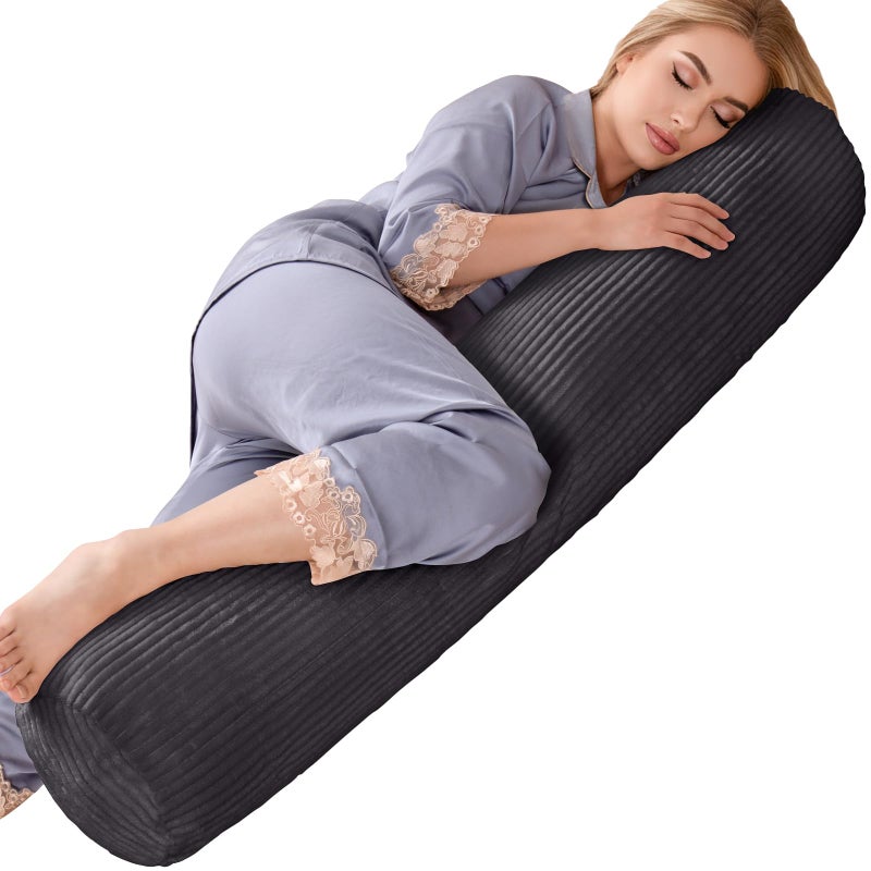 1 MIDDLE ONE Body Pillow for Adults, Long Bolster Pillow for Bed, Decorative Round Roll Hug Pillow with Corduroy Cover (Dark Grey, 47x7.87 inch) - Image 1