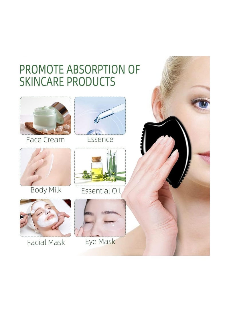 Excefore Gua Sha Massage Tool, Black Bianstone Guasha Board for Face & Body, Natural Jade Stone Gua Sha Facial Tool, Face Massager - Image 2
