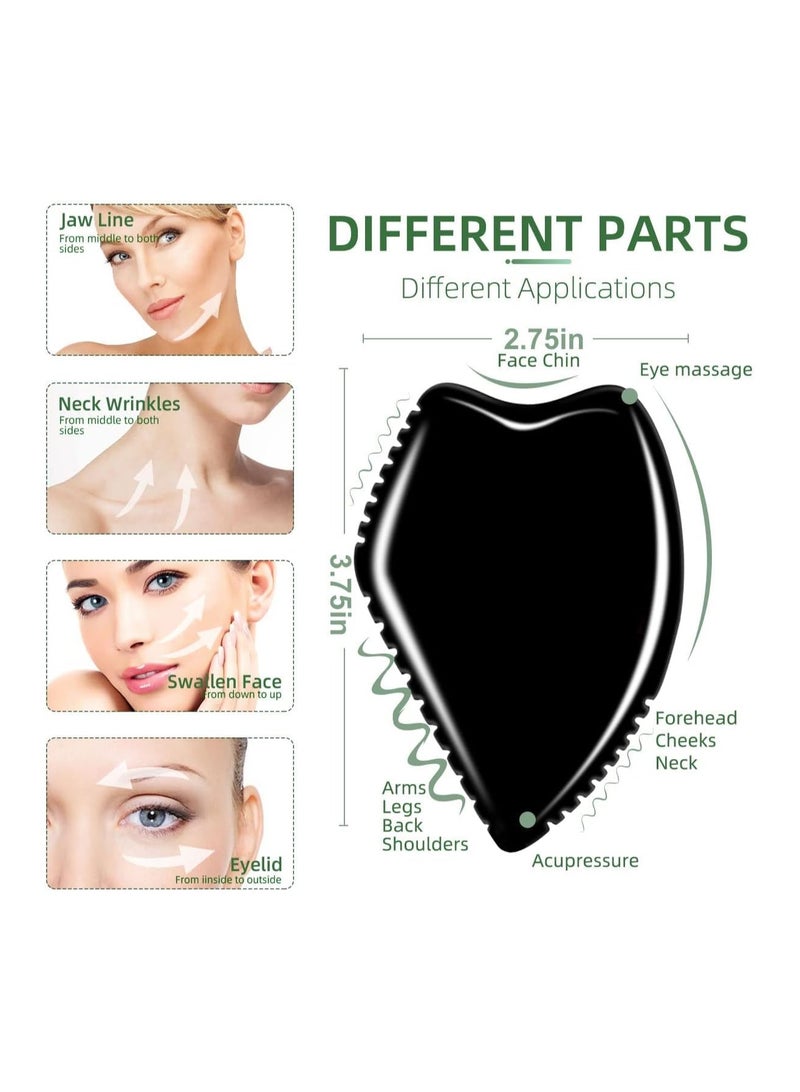 Excefore Gua Sha Massage Tool, Black Bianstone Guasha Board for Face & Body, Natural Jade Stone Gua Sha Facial Tool, Face Massager - Image 3