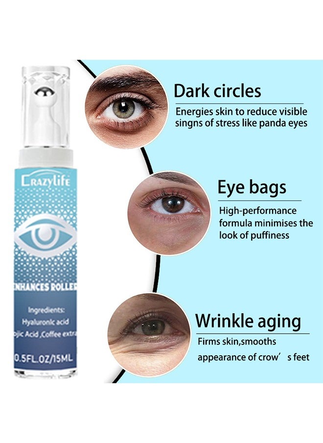 Crazylife - 360° Roller Eye Roller - Kojic acid and coffee Essence Massage Eye Roller Cream for Dark Circles and Puffiness, Anti Aging,  Reduce Wrinkles and Fine Lines and Eye Bags Treatment 15ml - Image 1