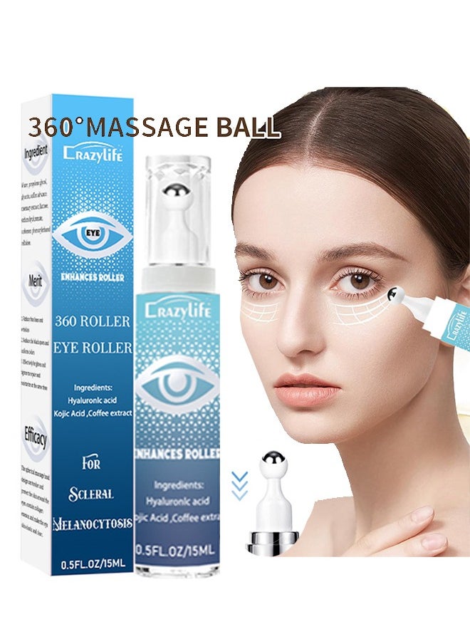 Crazylife - 360° Roller Eye Roller - Kojic acid and coffee Essence Massage Eye Roller Cream for Dark Circles and Puffiness, Anti Aging,  Reduce Wrinkles and Fine Lines and Eye Bags Treatment 15ml - Image 1